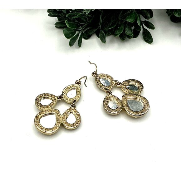 Gold-Toned Dangle Earrings With Faceted Yellow Resin Gemstones - Picture 5 of 5